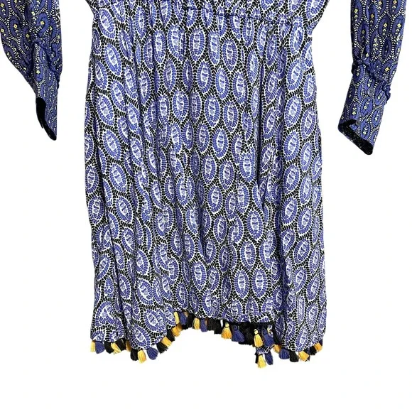Derek Lam 10 Crosby Cassia Printed Tassel Hem Dress Boho Blue Size 6 - Picture 7 of 13